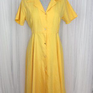 Vintage 1990s Size Medium/Large Midi Yellow Shirtdress with Flared Skirt